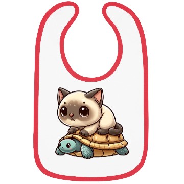 Discover Siamese cat rides turtle Bibs