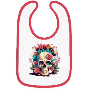 Discover Classic 2d skull with flowers Bibs
