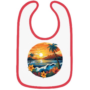 Discover Retro Surfboard Design Flowers Palm Trees Ocean Bibs