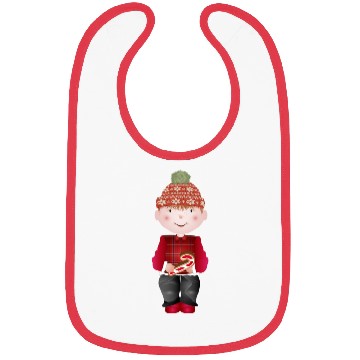 Discover little boy with bobble hat and candy cane Bibs