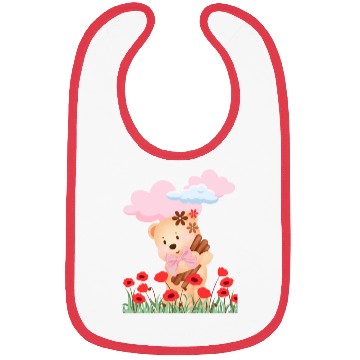 Discover teddy bear and flowers Bibs