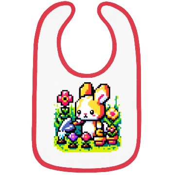 Discover 8-Bit Bunny Gardener: Retro Digital Garden Scene Bibs