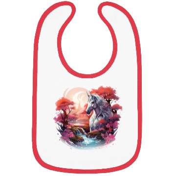 Discover Joyful unicorn scene with a smiling unicorn Bibs