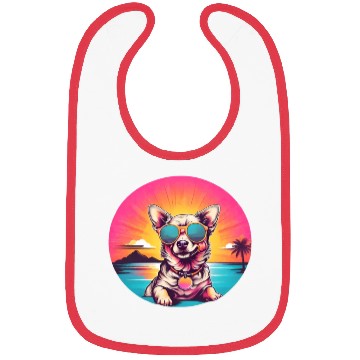 Discover Retro dog wearing sunglasses - Neon sunset Bibs