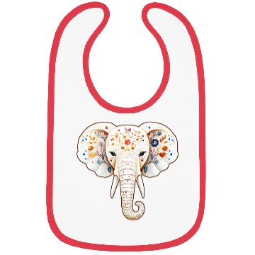 Discover A white elephant adorned with a vivid and vibrant Bibs