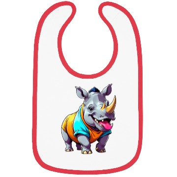Discover A Cartoonish Rhinoceros in a Playful Pose Bibs