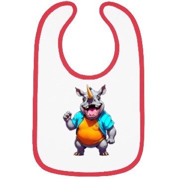 Discover A Cartoonish Rhinoceros in a Playful Pose Bibs