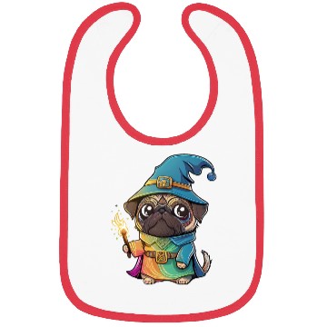 Discover Colorful Kawaii Pug Wizard Bibs