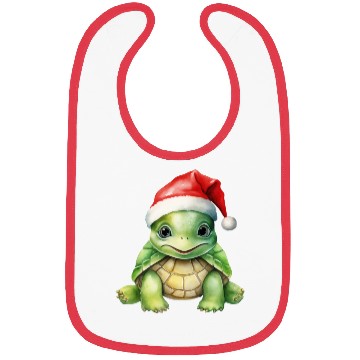 Discover cute green sea turtle wearing a Santa hat Bibs