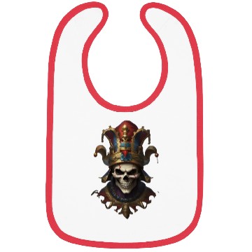 Discover A grinning skull crowned with a jester. Bibs