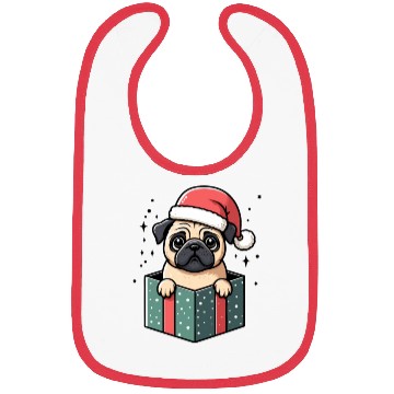 Discover Pug In Present Dog Christmas Festive Santa Hat Bibs