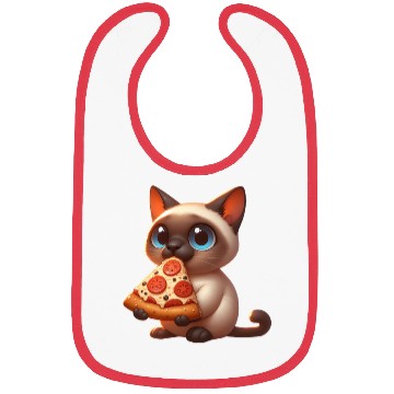 Discover Siamese cat enjoying pizza Bibs