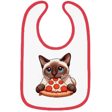 Discover Siamese cat enjoying pizza Bibs