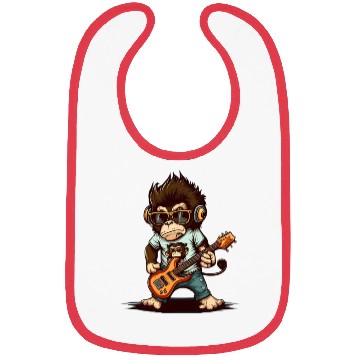 Discover Monkey Chimpanzee Playing Acousitc Rock Guitar Bibs