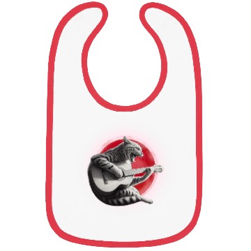 Discover Rock Cat Playing Guitar Bibs under the red moon