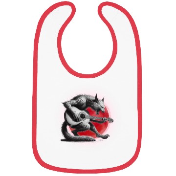 Discover Rock Cat Playing Guitar Bibs under the red moon