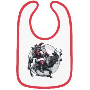 Discover Santa Claus on Cow for Christmas farm Bibs