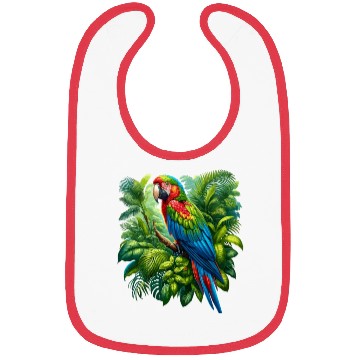 Discover Colorful parrot in the rainforest Bibs