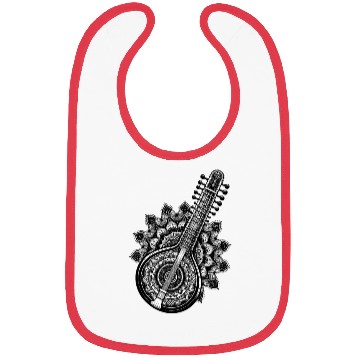 Discover Sitar with complex Indian mandala pattern Bibs