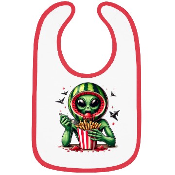 Discover Alien with watermelon helmet eats fries Bibs