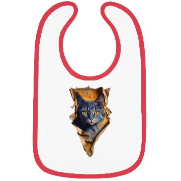 Discover design for a cat emerges from a torn Bibs