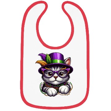 Discover Mardi Gras cat with hat and glasses Bibs
