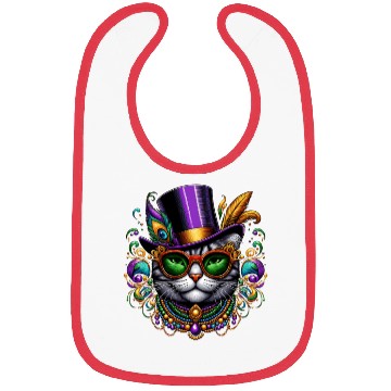 Discover Mardi Gras cat with hat and glasses Bibs