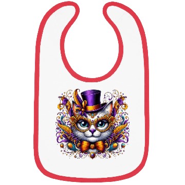 Discover Mardi Gras cat with hat and glasses Bibs