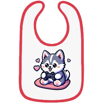 Discover Cute Husky Dog Sitting and Enjoy Play ConsoleGame Bibs