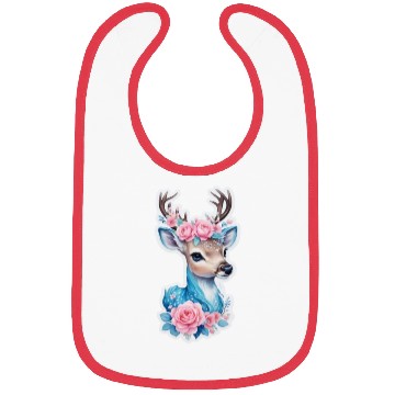 Discover cute deer blue blossom pink rose Bibs