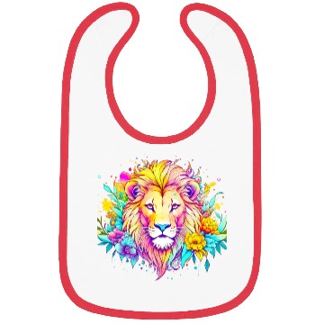 Discover Colorful lion surrounded by flowers Bibs