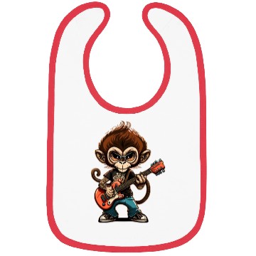 Discover Monkey Chimpanzee Playing Acousitc Rock Guitar Bibs