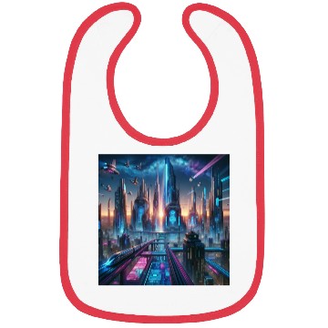 Discover Future Metropolis Neon Cityscape at Night Bibs