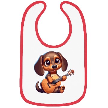 Discover Cute Dachshund playing Guitar Bibs