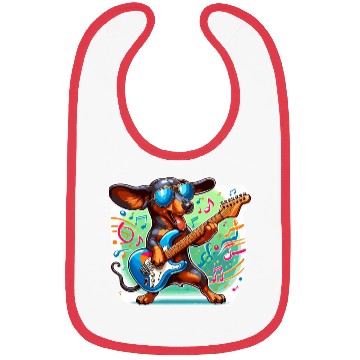 Discover Cute Dachshund playing E-Guitar Bibs