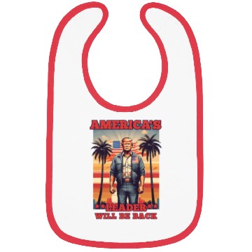 Discover AMERICA'S LEADER WILL BE BACK, DONALD TRUMP RETRO Bibs