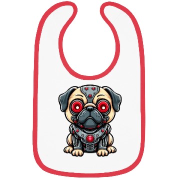 Discover Cyborg Pug with Red Eyes Bibs