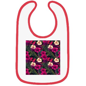 Discover Tropical Pink Flowers Leaves Pattern Bibs