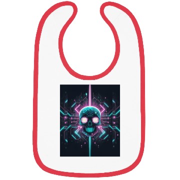 Discover Retro neon cyberpunk pixelated skull Bibs