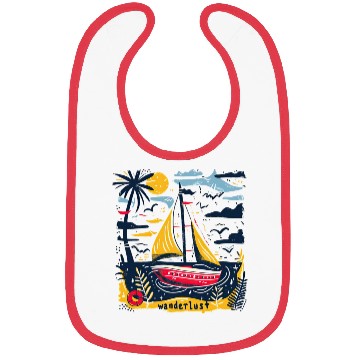 Discover Wanderlust Sailing Boat in The Sea Colorful Print Bibs