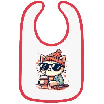 Discover Cat wearing sunglasses drink coffee stickers Bibs