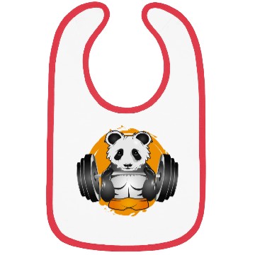 Discover Bodybuilder panda bear with barbell in the gym Bibs