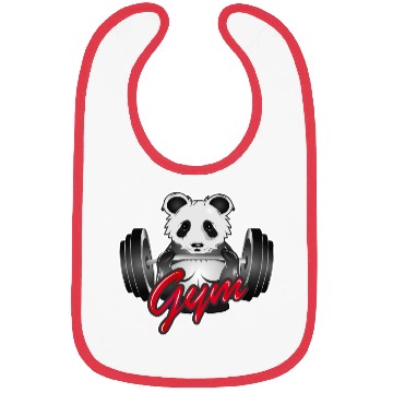 Discover Bodybuilder panda bear with barbell in the gym Bibs