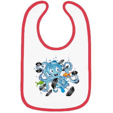 Discover Bodybuilder octopus with dumbbells training Bibs