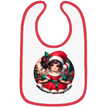 Discover Santa Claus Girl Illustration Funny Christmas Bibs
