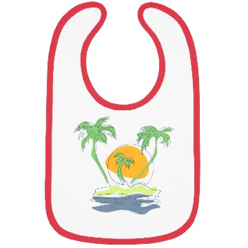 Discover Outline beach scenery with palm trees island Bibs