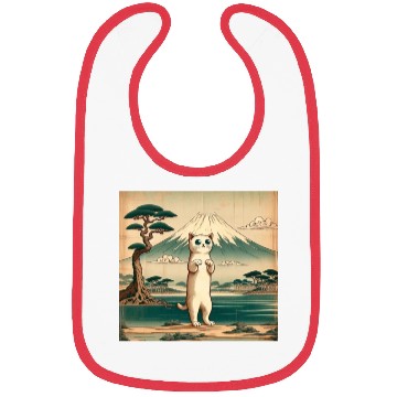 Discover Mt. Fuji Kitten Papyrus Scroll Retro Japanese Art Bibs