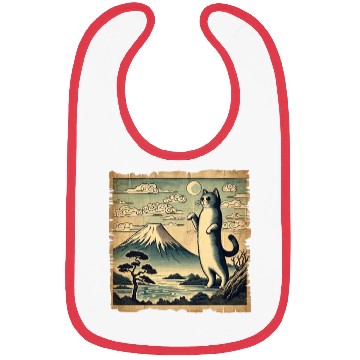Discover Mt. Fuji Kitten Papyrus Scroll Retro Japanese Art Bibs
