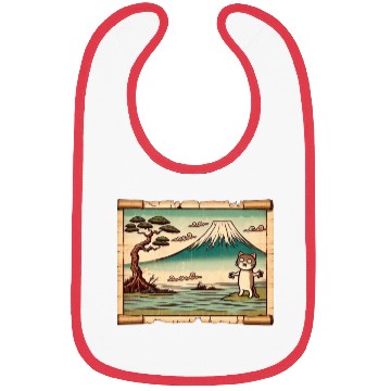 Discover Mt. Fuji Kitten Papyrus Scroll Retro Japanese Art Bibs