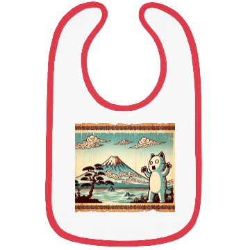 Discover Mt. Fuji Kitten Papyrus Scroll Retro Japanese Art Bibs